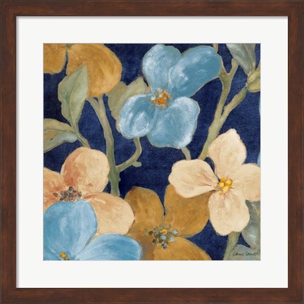 Framed Blue Garden Party I Print