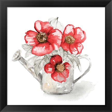 Framed Red Florals In Watering Can I Print