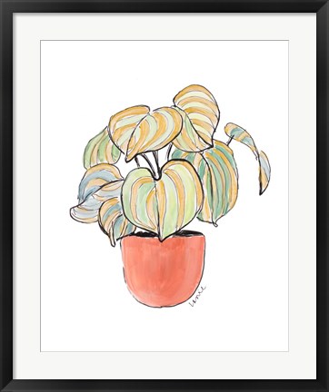 Framed Striped Pathos in Terra Cotta Pot Print