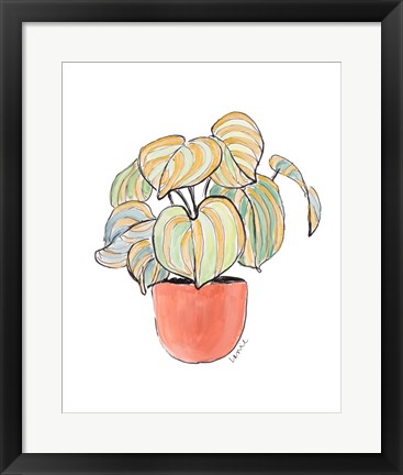 Framed Striped Pathos in Terra Cotta Pot Print