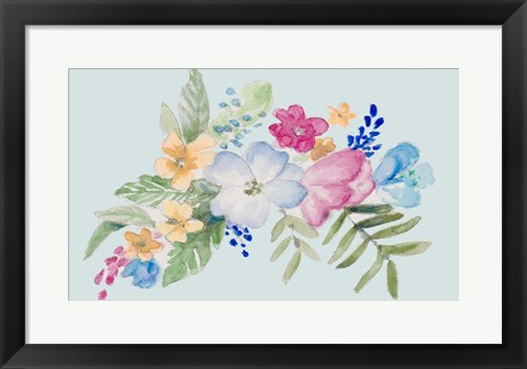 Framed Spring Bouquet on Blue I Print