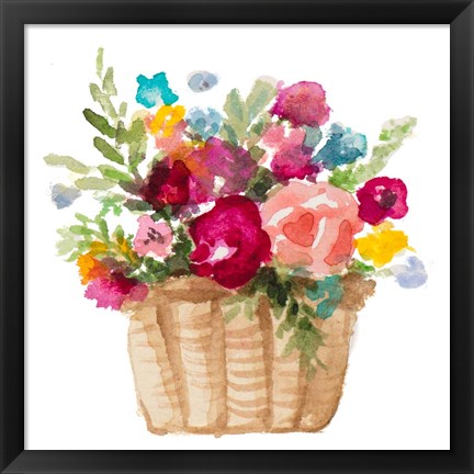 Framed Floral Basket And Balloons Print