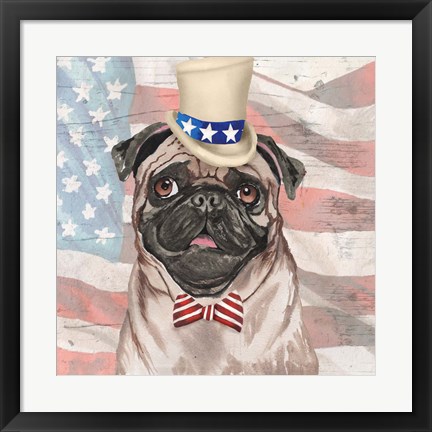 Framed Patriotic Pug Print