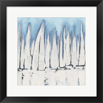 Framed White Sailboat Crowd II Print