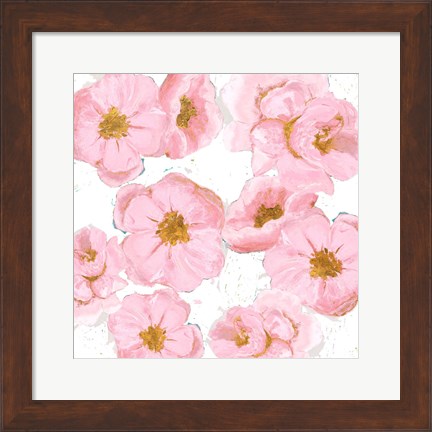 Framed Pink And Gold Florals Print