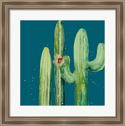 Framed Natural Desert Cactus On Blue II Print