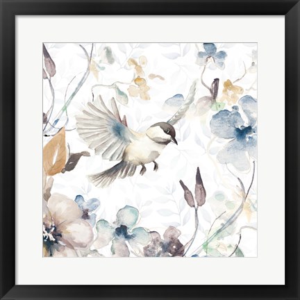 Framed Floral with Bird II Print