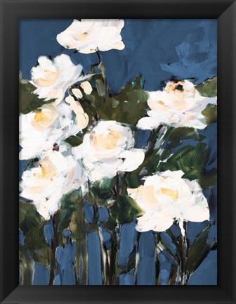 Framed White Roses On Blue Print