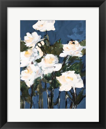 Framed White Roses On Blue Print