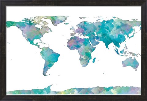 Framed World Map Watercolor Print
