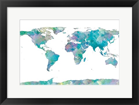 Framed World Map Watercolor Print