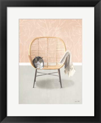 Framed Nap Time Gray and White Cat Print