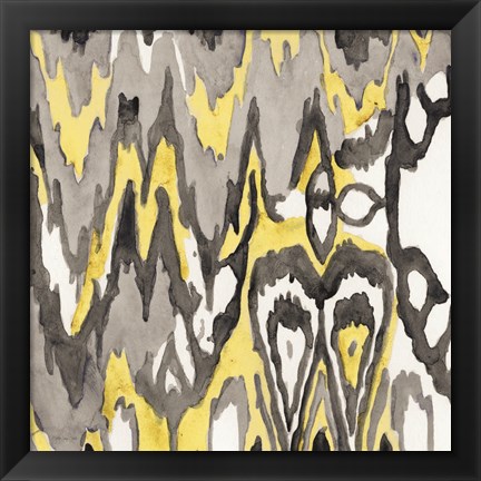 Framed Yellow-Gray Ikat 1 Print