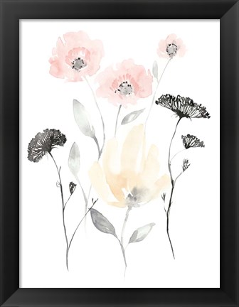 Framed Blush &amp; Black Wildflowers I Print