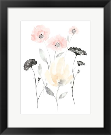 Framed Blush &amp; Black Wildflowers I Print