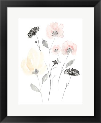 Framed Blush &amp; Black Wildflowers II Print