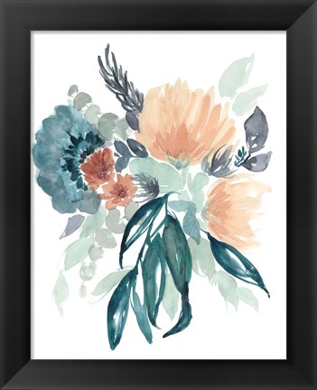 Framed Teal &amp; Peach Bouquet II Print