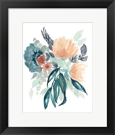 Framed Teal &amp; Peach Bouquet II Print