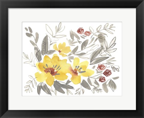 Framed Golden Flower Composition I Print