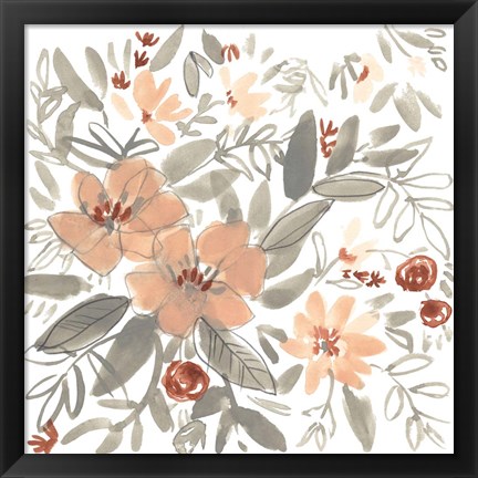 Framed Peach &amp; Rust Blooms I Print