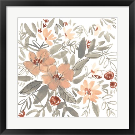 Framed Peach &amp; Rust Blooms I Print