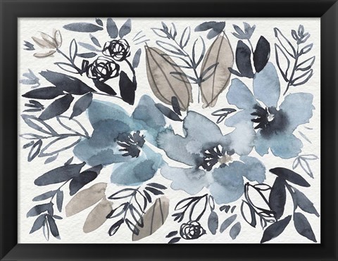 Framed Blue &amp; Paynes Blooms I Print