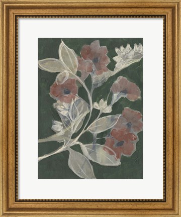 Framed Blooms on Hunter Green I Print