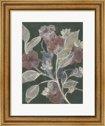 Framed Blooms on Hunter Green II Print