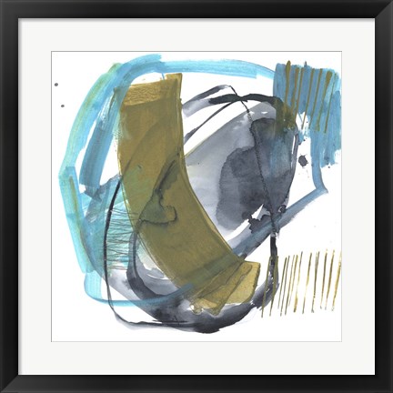 Framed Olive &amp; Blue Gesture I Print