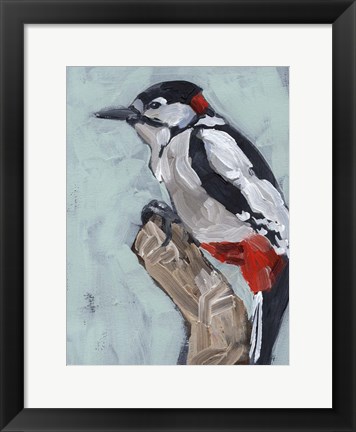 Framed Woodpecker Paintstrokes I Print