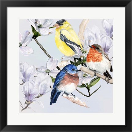 Framed Four Little Birds II Print