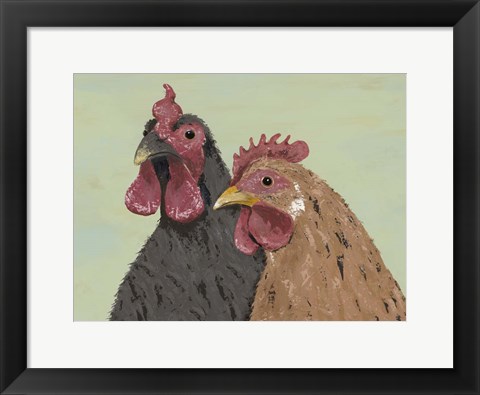 Framed Four Roosters Brown Chickens Print