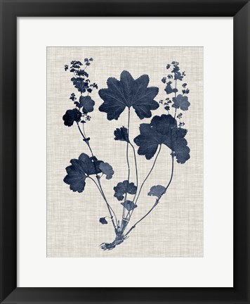 Framed Navy &amp; Linen Leaves III Print