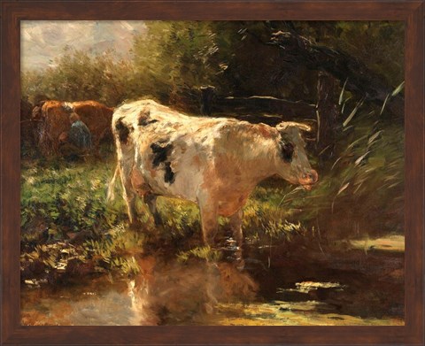 Framed Cow Beside a Ditch, c. 1885-1895 Print