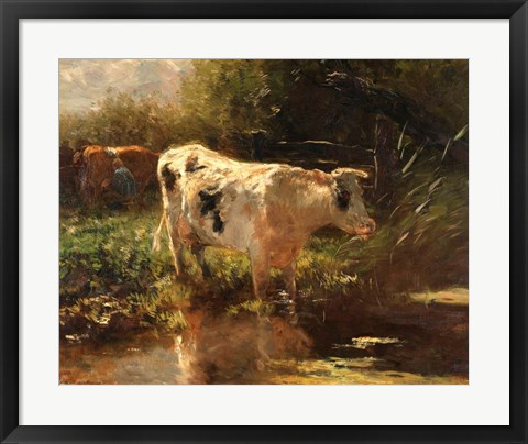 Framed Cow Beside a Ditch, c. 1885-1895 Print