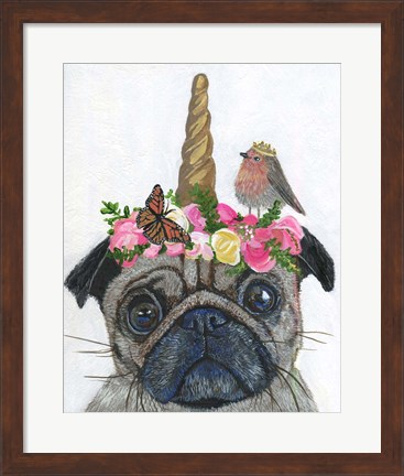 Framed Unicorn Pug Print