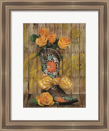 Framed Rosey Cowboy Boots I Print