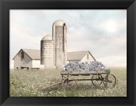 Framed Blue Flower Wagon Print