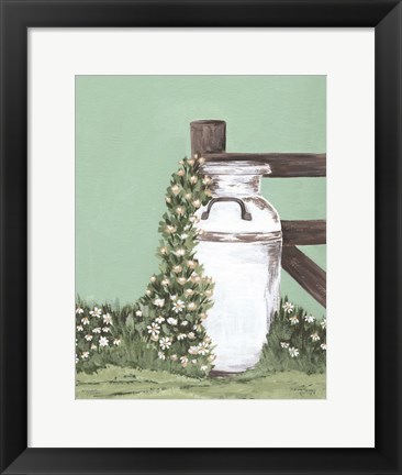 Framed Milk Can With Cascading Flowers Print