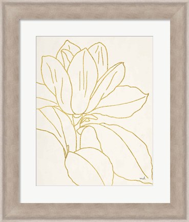 Framed Gold Magnolia Line Drawing v2 Crop Print