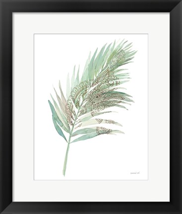 Framed Boho Tropical Leaf III Green Print