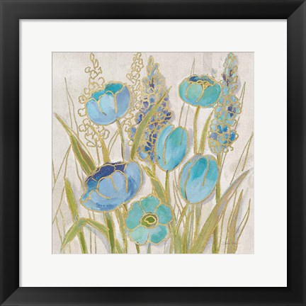 Framed Opalescent Floral II Blue Print