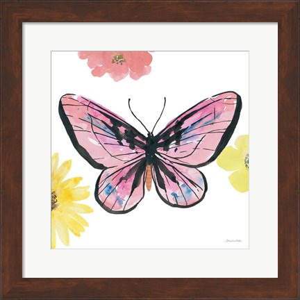 Framed Beautiful Butterfly I Pink Print