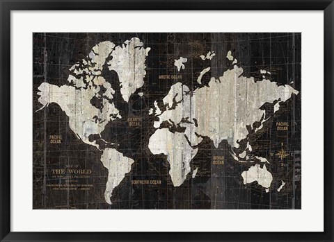 Framed Old World Map Black Print