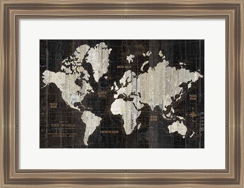 Framed Old World Map Black Print