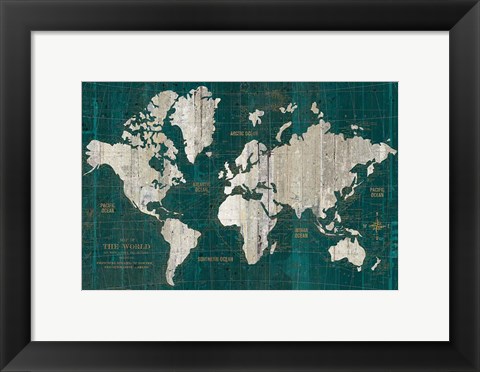 Framed Old World Map Teal Print