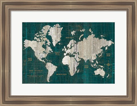 Framed Old World Map Teal Print