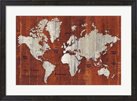 Framed Old World Map Rust Print