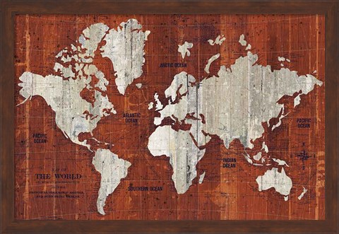 Framed Old World Map Rust Print