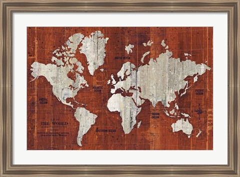 Framed Old World Map Rust Print